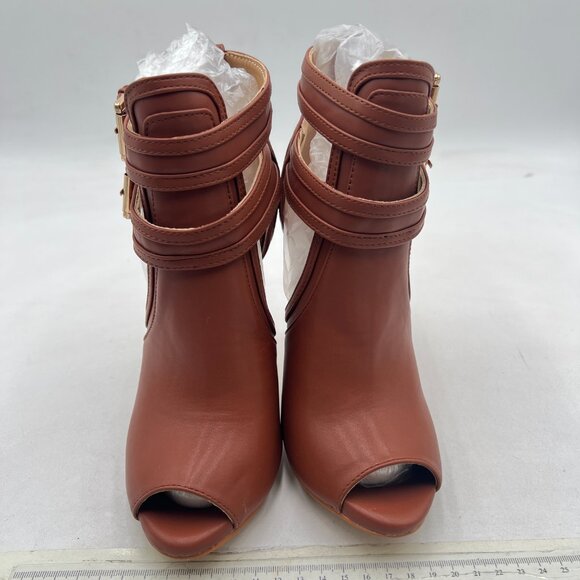 XYD Brown Peep Toe Sandal Ankle Booties Dual Buckled Straps Stiletto Heels Pumps - Picture 3 of 8